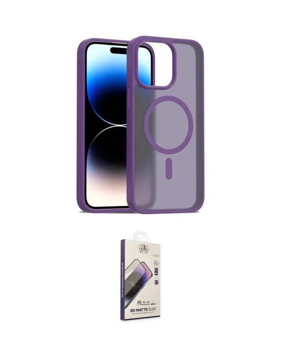 ieg™ iPhone 14 Pro Max Kılıf Siluet Minimal Prime - Siyah Bilvis 3D Mat Cam Ekran Koruyucu