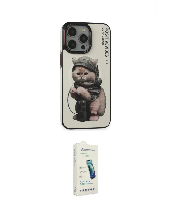 ieg™ iPhone 14 Pro Max Kılıf Siluet Modern Özel Seri - Şeffaf Pasifik Cam Ekran Koruyucu