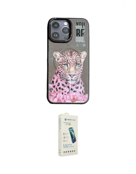 ieg™ iPhone 14 Pro Max Kılıf Siluet Modern Özel Seri - Şeffaf Pasifik Cam Ekran Koruyucu