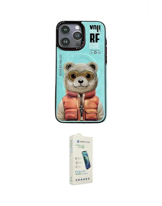 ieg™ iPhone 14 Pro Max Kılıf Siluet Modern Özel Seri - Şeffaf Pasifik Cam Ekran Koruyucu
