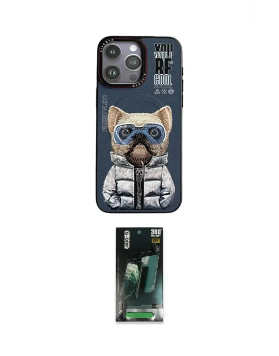 ieg™ iPhone 14 Pro Max Kılıf Siluet Modern Özel Seri - Siyah 360 Mat Full Body Arka Koruyucu