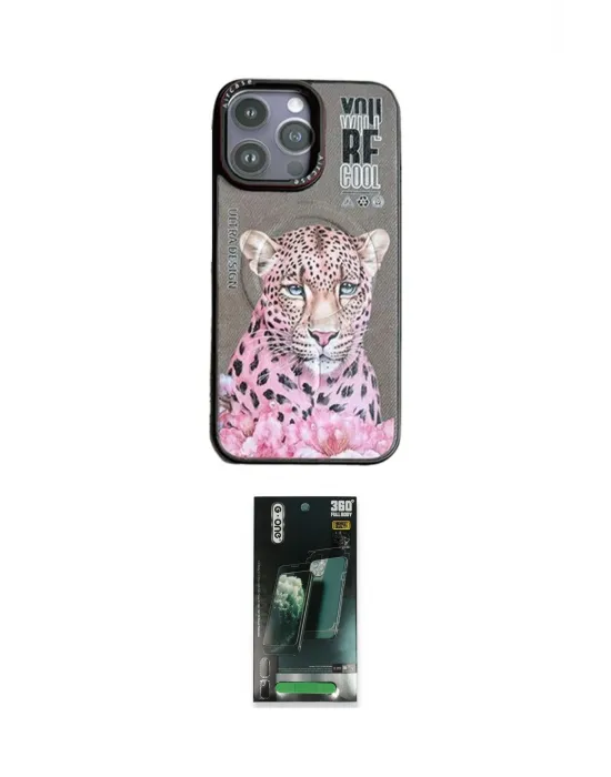 ieg™ iPhone 14 Pro Max Kılıf Siluet Modern Özel Seri - Siyah 360 Mat Full Body Arka Koruyucu