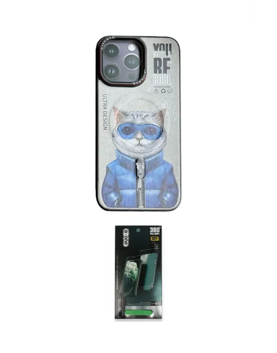 ieg™ iPhone 14 Pro Max Kılıf Siluet Modern Özel Seri - Siyah 360 Mat Full Body Arka Koruyucu