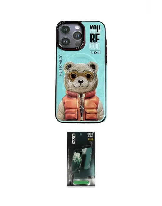 ieg™ iPhone 14 Pro Max Kılıf Siluet Modern Özel Seri - Siyah 360 Mat Full Body Arka Koruyucu