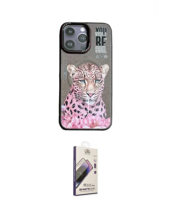 ieg™ iPhone 14 Pro Max Kılıf Siluet Modern Özel Seri - Siyah Bilvis 3D Mat Cam Ekran Koruyucu