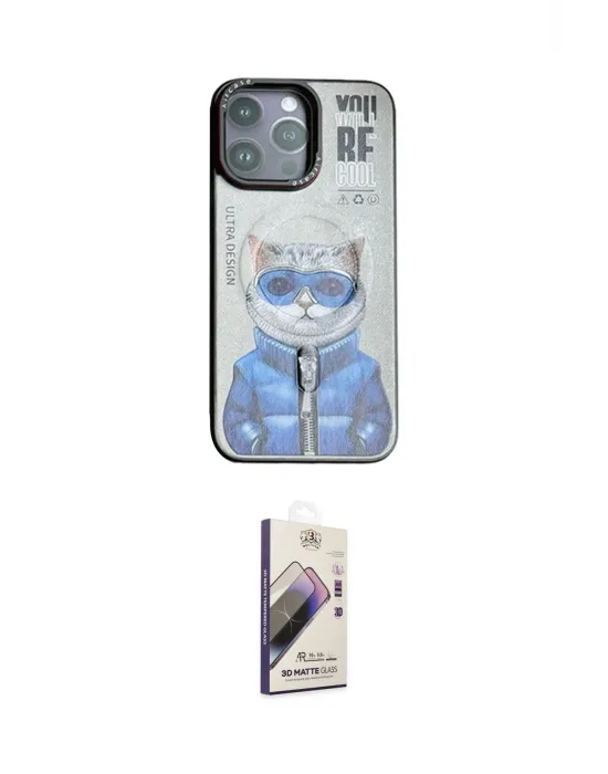 ieg™ iPhone 14 Pro Max Kılıf Siluet Modern Özel Seri - Siyah Bilvis 3D Mat Cam Ekran Koruyucu