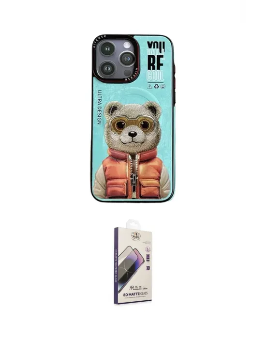 ieg™ iPhone 14 Pro Max Kılıf Siluet Modern Özel Seri - Siyah Bilvis 3D Mat Cam Ekran Koruyucu
