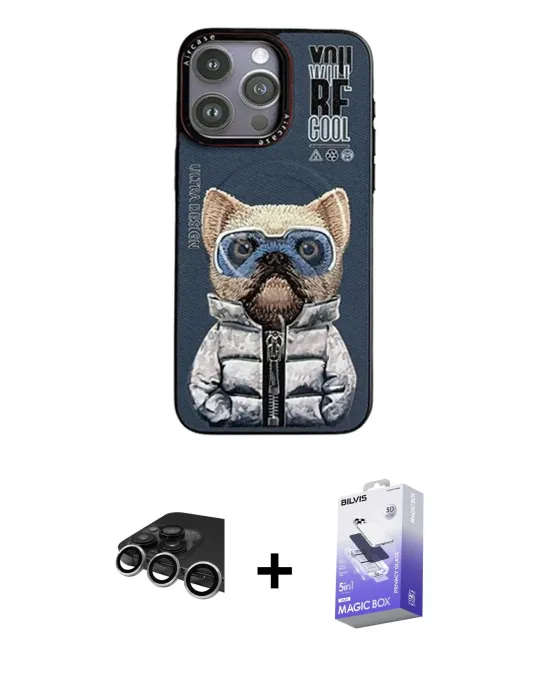 ieg™ iPhone 14 Pro Max Kılıf Siluet Modern Özel Seri - Siyah Bilvis 5in1 5D Magic Hayalet Cam Ekran Koruyucu + Raze Metal Kamera Lens - GS