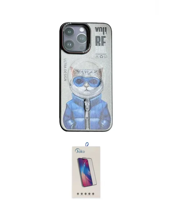 ieg™ iPhone 14 Pro Max Kılıf Siluet Modern Özel Seri - Siyah Joko 5D Cam