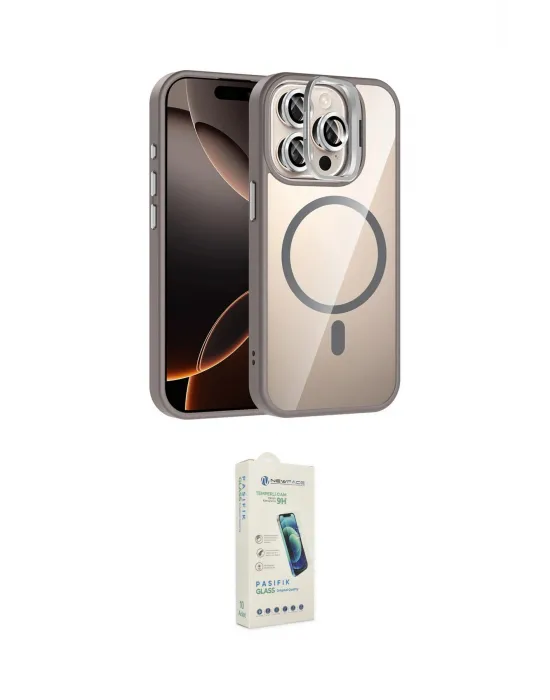 ieg™ iPhone 14 Pro Max Kılıf Yadigar Asil Koleksiyonu - Şeffaf Pasifik Cam Ekran Koruyucu