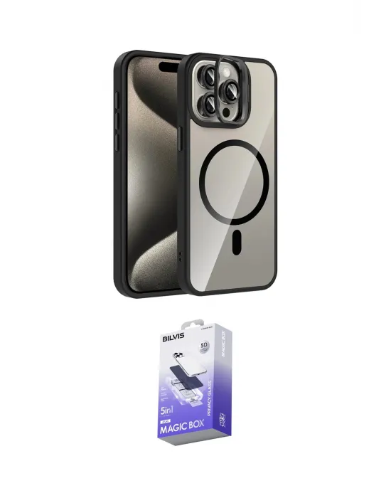 ieg™ iPhone 14 Pro Max Kılıf Yadigar Asil Koleksiyonu - Siyah Bilvis 5in1 5D Magic Hayalet Cam Ekran Koruyucu