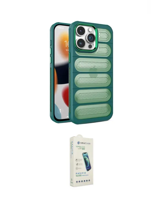 ieg™ iPhone 14 Pro Max Kılıf Yadigar Doku Özel Seri - Şeffaf Pasifik Cam Ekran Koruyucu