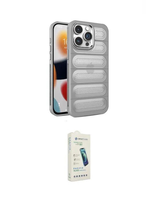 ieg™ iPhone 14 Pro Max Kılıf Yadigar Doku Özel Seri - Şeffaf Pasifik Cam Ekran Koruyucu