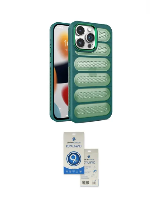 ieg™ iPhone 14 Pro Max Kılıf Yadigar Doku Özel Seri - Şeffaf Royal Nano Ekran Koruyucu
