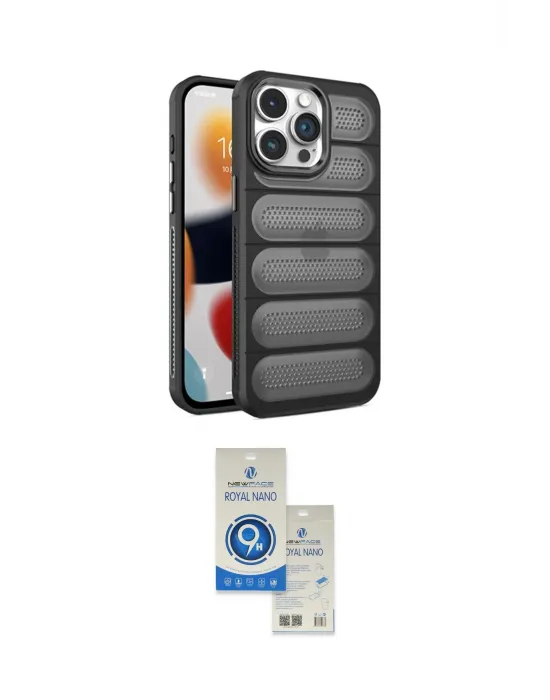 ieg™ iPhone 14 Pro Max Kılıf Yadigar Doku Özel Seri - Şeffaf Royal Nano Ekran Koruyucu
