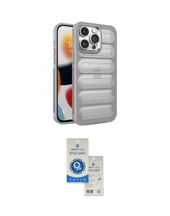 ieg™ iPhone 14 Pro Max Kılıf Yadigar Doku Özel Seri - Şeffaf Royal Nano Ekran Koruyucu