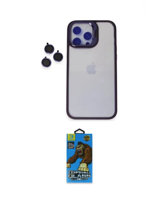 ieg™ iPhone 14 Pro Max Kılıf Yankı Asil Serisi - Siyah 18D Cam Ekran Koruyucu