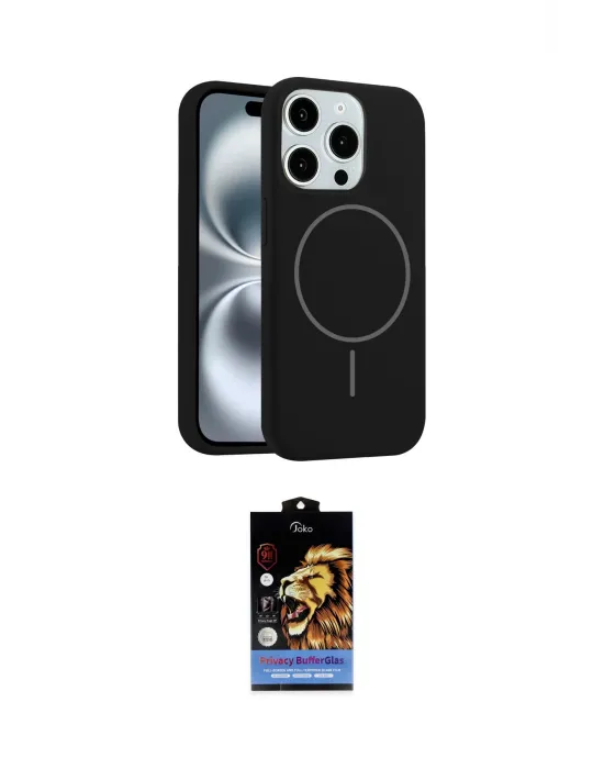 ieg™ iPhone 14 Pro Max Kılıf Yankı Form Serisi - Siyah Buffer Hayalet Cam Ekran Koruyucu