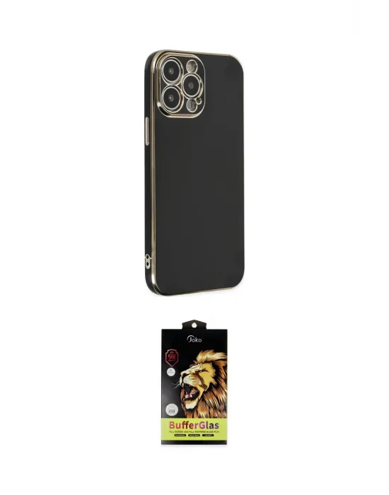 ieg™ iPhone 14 Pro Max Kılıf Yankı Serisi - Siyah Buffer Cam Ekran Koruyucu