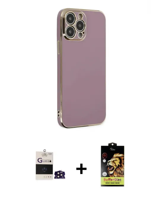 ieg™ iPhone 14 Pro Max Kılıf Yankı Serisi - Siyah Buffer Cam Ekran Koruyucu + Bilvis Titan Kamera Lens - DNMR