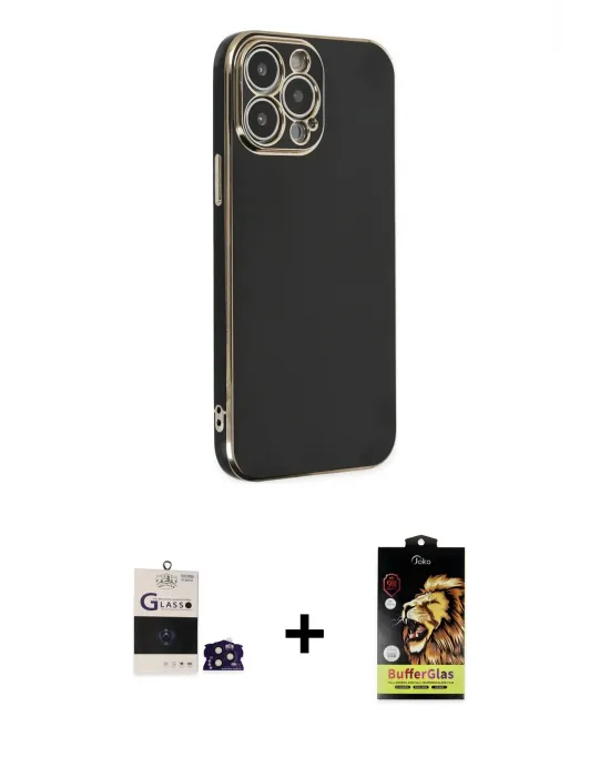 ieg™ iPhone 14 Pro Max Kılıf Yankı Serisi - Siyah Buffer Cam Ekran Koruyucu + Bilvis Titan Kamera Lens - DNMR
