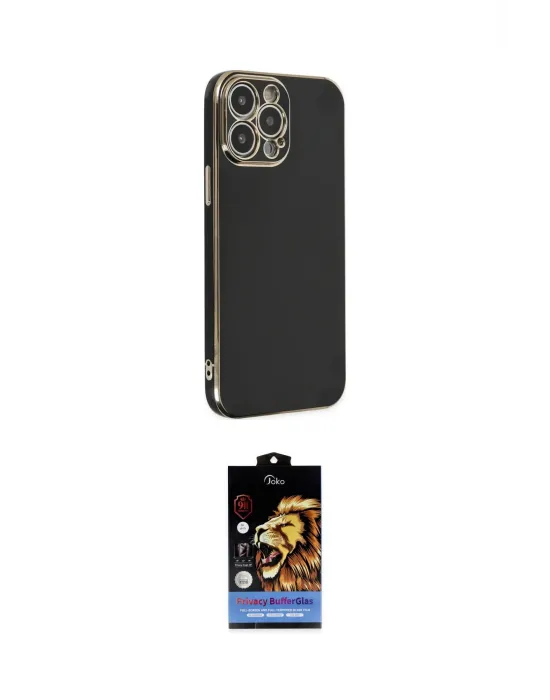 ieg™ iPhone 14 Pro Max Kılıf Yankı Serisi - Siyah Buffer Hayalet Cam Ekran Koruyucu
