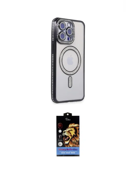 ieg™ iPhone 14 Pro Max Kılıf Zirve Doku Prime - Siyah Buffer Hayalet Cam Ekran Koruyucu
