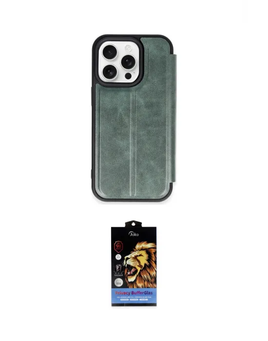 ieg™ iPhone 14 Pro Max Kılıf Zirve Yansıma Serisi - Siyah Buffer Hayalet Cam Ekran Koruyucu
