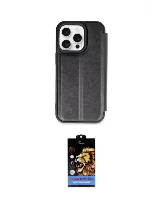 ieg™ iPhone 14 Pro Max Kılıf Zirve Yansıma Serisi - Siyah Buffer Hayalet Cam Ekran Koruyucu