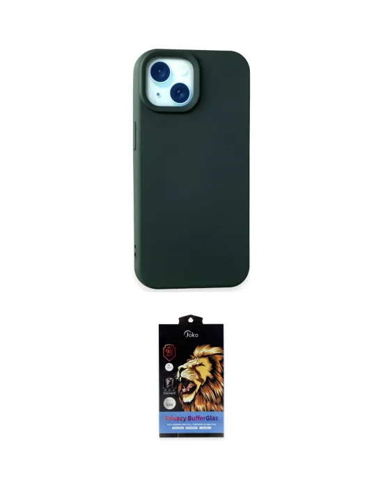 ieg™ iPhone 15 Kılıf Ahenk Serisi - Siyah Buffer Hayalet Cam Ekran Koruyucu