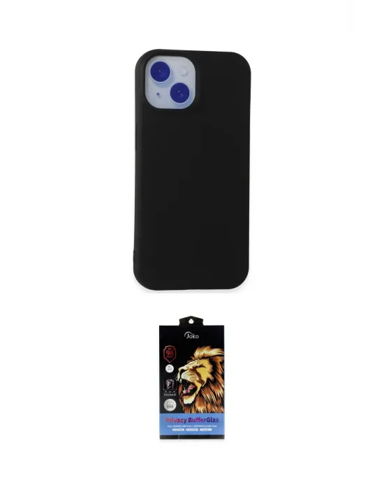 ieg™ iPhone 15 Kılıf Ahenk Serisi - Siyah Buffer Hayalet Cam Ekran Koruyucu