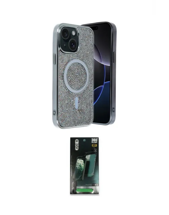 ieg™ iPhone 15 Kılıf Eksen Çizgi - Şeffaf 360 Full Body Arka Koruyucu