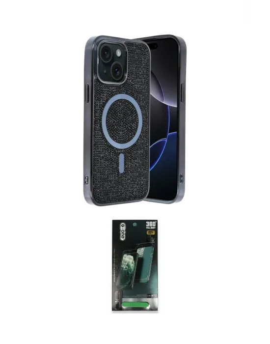 ieg™ iPhone 15 Kılıf Eksen Çizgi - Şeffaf 360 Full Body Arka Koruyucu