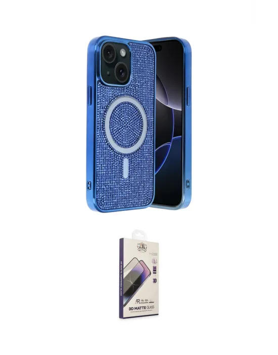 ieg™ iPhone 15 Kılıf Eksen Çizgi - Siyah Bilvis 3D Mat Cam Ekran Koruyucu