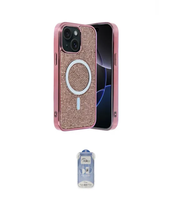 ieg™ iPhone 15 Kılıf Eksen Çizgi - Siyah Joko Magic 5D Cam
