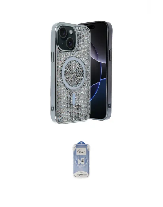 ieg™ iPhone 15 Kılıf Eksen Çizgi - Siyah Joko Magic 5D Cam