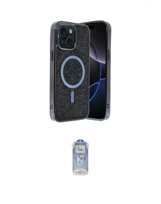 ieg™ iPhone 15 Kılıf Eksen Çizgi - Siyah Joko Magic 5D Cam