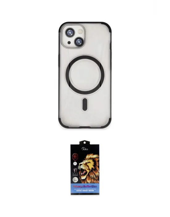 ieg™ iPhone 15 Kılıf Eksen Klasik Koleksiyonu - Siyah Buffer Hayalet Cam Ekran Koruyucu