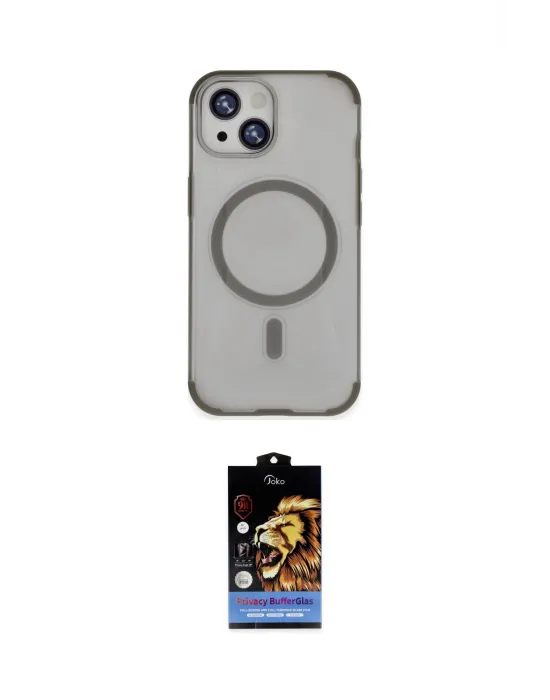 ieg™ iPhone 15 Kılıf Eksen Klasik Koleksiyonu - Siyah Buffer Hayalet Cam Ekran Koruyucu