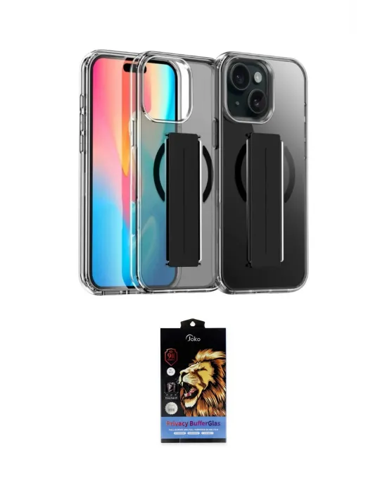 ieg™ iPhone 15 Kılıf Nova Işık Koleksiyonu - Siyah Buffer Hayalet Cam Ekran Koruyucu