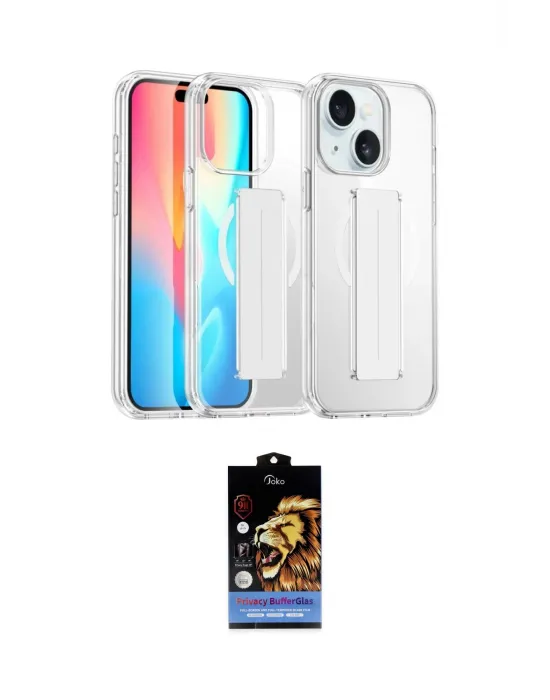 ieg™ iPhone 15 Kılıf Nova Işık Koleksiyonu - Siyah Buffer Hayalet Cam Ekran Koruyucu