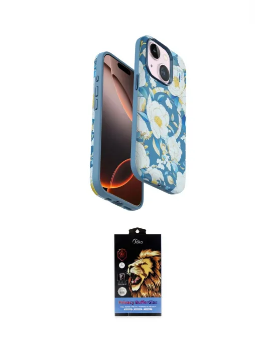 ieg™ iPhone 15 Kılıf Siluet Doku - Siyah Buffer Hayalet Cam Ekran Koruyucu