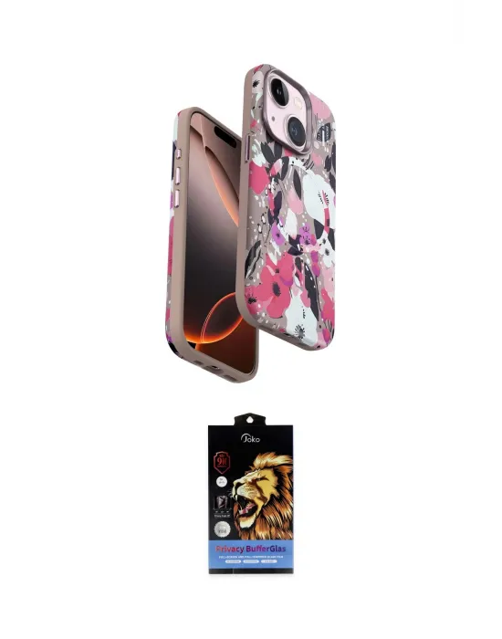 ieg™ iPhone 15 Kılıf Siluet Doku - Siyah Buffer Hayalet Cam Ekran Koruyucu