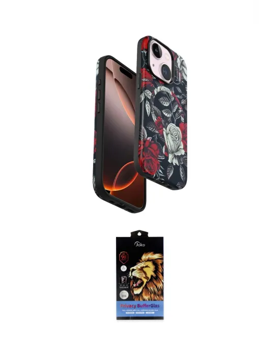ieg™ iPhone 15 Kılıf Siluet Doku - Siyah Buffer Hayalet Cam Ekran Koruyucu