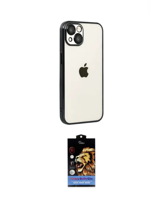 ieg™ iPhone 15 Kılıf Vadi Minimal - Siyah Buffer Hayalet Cam Ekran Koruyucu