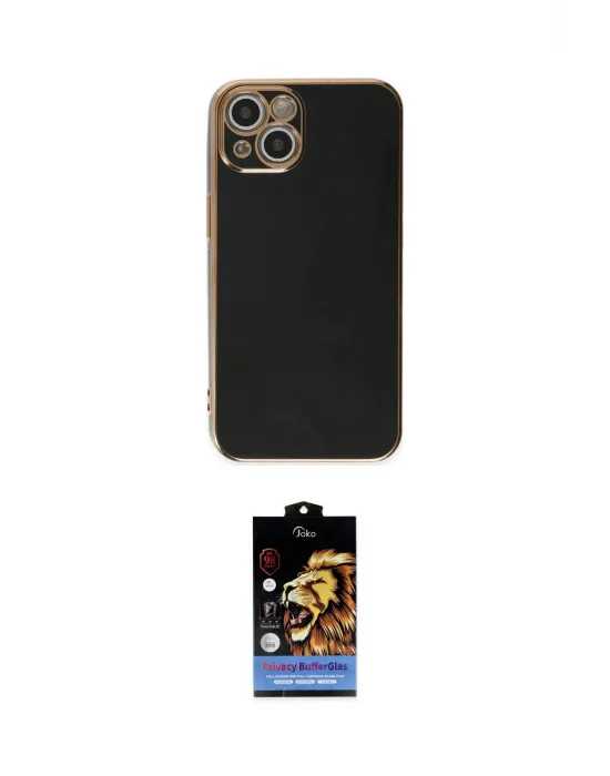 ieg™ iPhone 15 Kılıf Yankı Serisi - Siyah Buffer Hayalet Cam Ekran Koruyucu