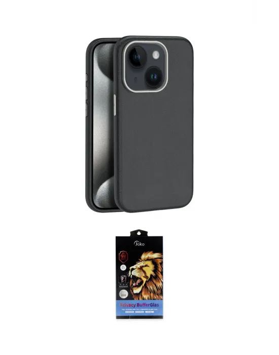 ieg™ iPhone 15 Kılıf Zirve Modern Prime - Siyah Buffer Hayalet Cam Ekran Koruyucu