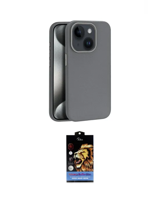 ieg™ iPhone 15 Kılıf Zirve Modern Prime - Siyah Buffer Hayalet Cam Ekran Koruyucu