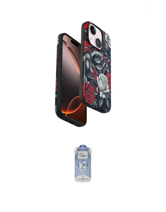 ieg™ iPhone 15 Plus Kılıf Siluet Doku - Siyah Joko Magic 5D Cam