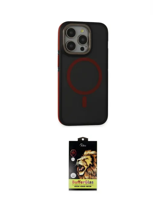 ieg™ iPhone 15 Pro Kılıf Ahenk Form Serisi - Siyah Buffer Cam Ekran Koruyucu